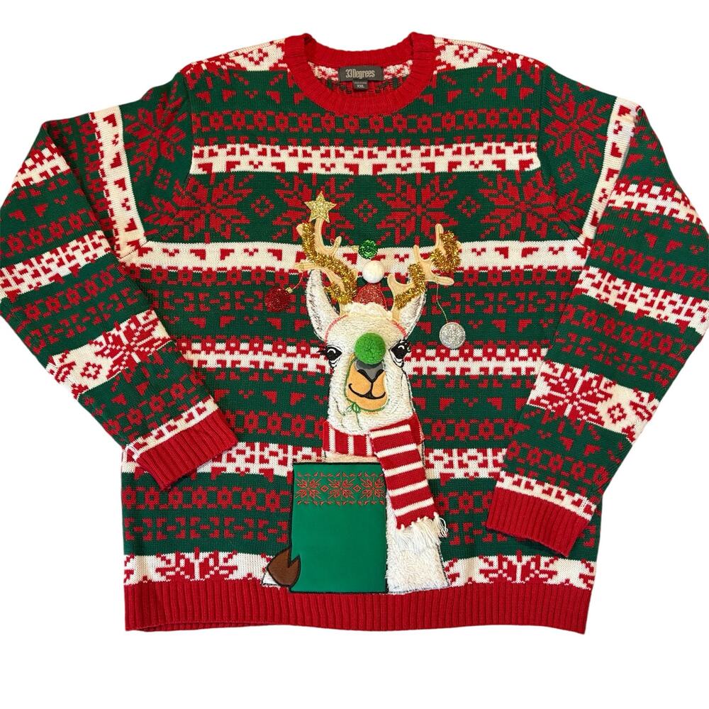 33 DEGREES | Llama Christmas Holiday Sweater Unisex XXL